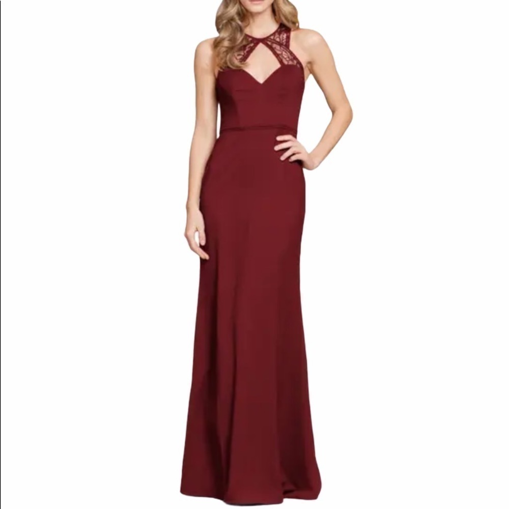 Hayley Paige Occasions Lace & Chiffon Halter Gown